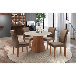 Sala de Jantar Isabela Mesa Redonda chocolate tampo Off White 4 Cadeiras Suede - Cel Móveis Menor preço em Sala de Jantar Isabela Mesa Redonda chocolate tampo Off White 4 Cadeiras Suede - Cel Móveis