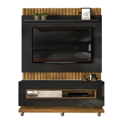 Rack Com Painel Ripado Para TV 60 Pol Pose Preto Gloss Tronco Ripado DJ Moveis Menor preço em Rack Com Painel Ripado Para TV 60 Pol Pose Preto Gloss Tronco Ripado DJ Moveis