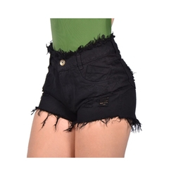 short jeans feminino preto cintura alta