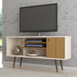 Rack Retrô Para TV Até 55 Pol Bechara Safira Ripado Off White/Cinamomo Menor preço em Rack Retrô Para TV Até 55 Pol Bechara Safira Ripado Off White/Cinamomo