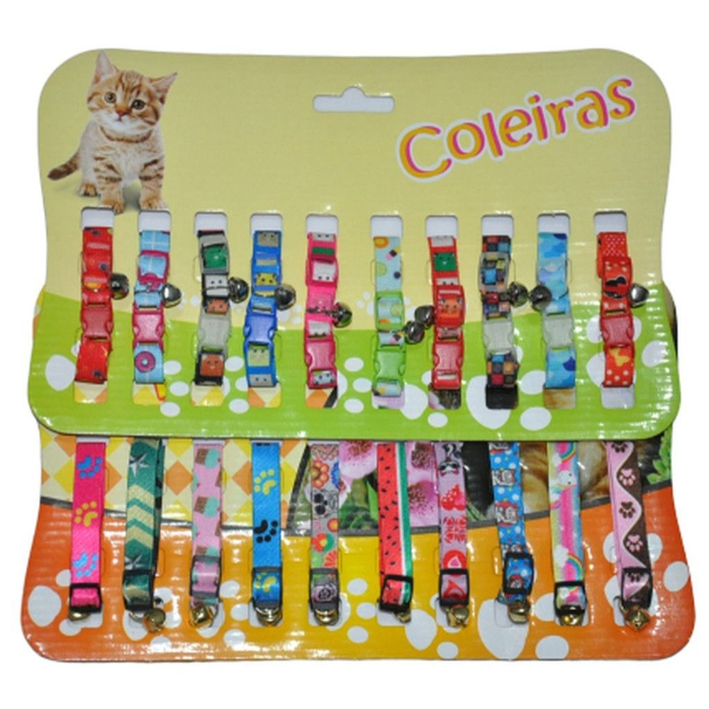 CARTELA - COLEIRAS DE SILICONE C/ GUIZO PARA GATOS - DISPLAY C/ 10