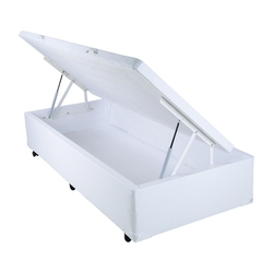 Cama Box Solteiro com Baú Mega Colchões Corino Branco com Pistão - 088x188 Menor preço em Cama Box Solteiro com Baú Mega Colchões Corino Branco com Pistão - 088x188