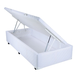 Cama Box Solteiro Americano com Baú Mega Colchões Branco com Pistão - 096x203 Menor preço em Cama Box Solteiro Americano com Baú Mega Colchões Branco com Pistão - 096x203