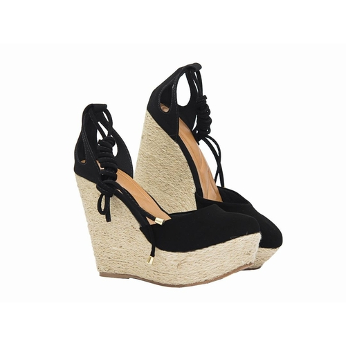 Anabela preta amarração frente fechada Clearance