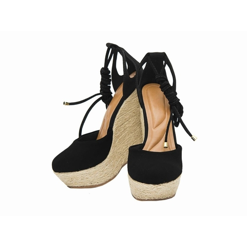 Anabela preta amarração frente fechada Clearance