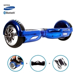 Hoverboard 6,5" Azul Cromado Marca HoverboardX USA Bateria Samsung e Speaker Bluetooth Smart Balance Acompanha Bolsa Menor preço em Hoverboard 6,5" Azul Cromado Marca HoverboardX USA Bateria Samsung e Speaker Bluetooth Smart Balance Acompanha Bolsa