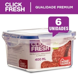 Conjunto com 6 potes herméticos quadrados Click Fresh Menor preço em Conjunto com 6 potes herméticos quadrados Click Fresh