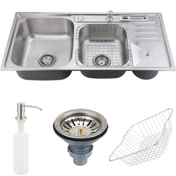 Cuba para cozinha pia dupla em aço inox com acessórios e lixeira Caiapós Menor preço em Cuba para cozinha pia dupla em aço inox com acessórios e lixeira Caiapós