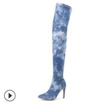 Novo europeu e americano longo tubo feminino sandálias Denim botas direto atacado Novo europeu e americano longo tubo feminino sandálias Denim botas direto atacado