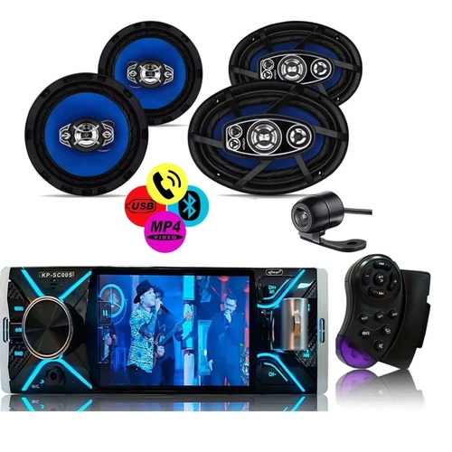 Foto 1 - Rádio Mp5 Automotivo Bluetooth + Camera De Ré Falante 6 pol 55W + 6x9 100W