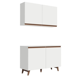 Menor preço em Kit Madesa Reims 120 cm com Armário Aéreo e Balcão Gabinete de Pia - Branco