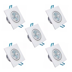 Kit com 5 peças - Spot Quadrado Branco Frio Led Direcionável Para Teto Sanca e Gesso - Branco 3w Menor preço em Kit com 5 peças - Spot Quadrado Branco Frio Led Direcionável Para Teto Sanca e Gesso - Branco 3w