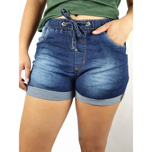 bermuda jeans feminina com elastico na cintura