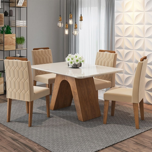 Conjunto de Mesa Clara 130cm com 4 Cadeiras Paola Cimol Savana/Off White/Nude Menor preço em Conjunto de Mesa Clara 130cm com 4 Cadeiras Paola Cimol Savana/Off White/Nude