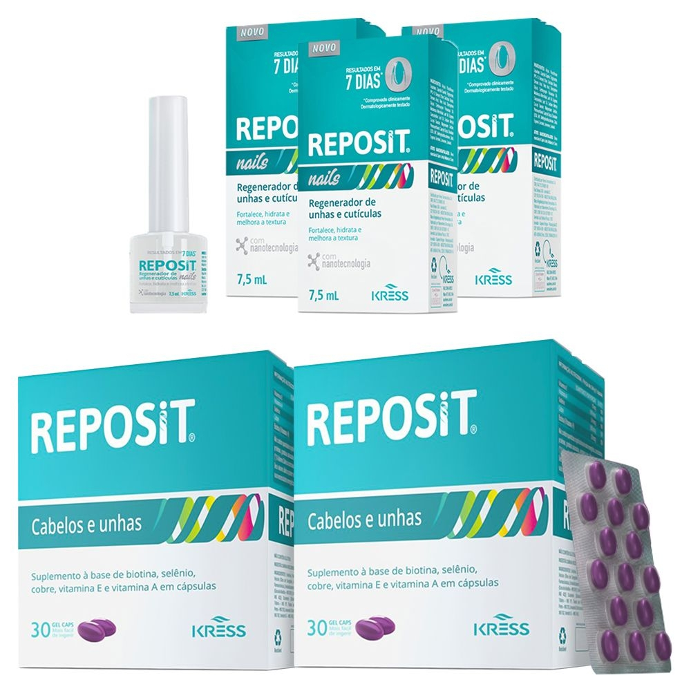 Kit Reposit 60caps + 3x Reposit Nails 7,5ml Kress Para Tratamento Das ...