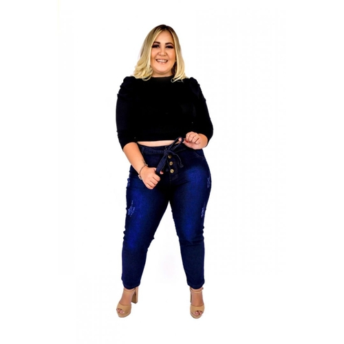 calça jeans com cinta embutida plus size