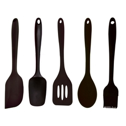 Kit utensílios de Silicone Premium 5 Pcs - Preto Menor preço em Kit utensílios de Silicone Premium 5 Pcs - Preto