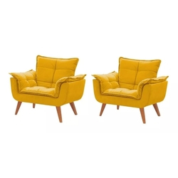 Conjunto 02 Poltronas Opala Amarelo Suede - HOME SWEET INTERIORES Menor preço em Conjunto 02 Poltronas Opala Amarelo Suede - HOME SWEET INTERIORES
