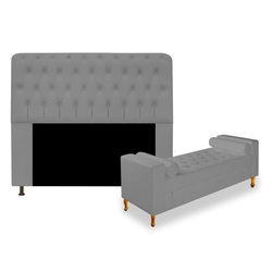 Menor preço em Kit Recamier Sofá Calçadeira Divã Félix 160 cm e Cabeceira Estofada Lady 160 cm Para Cama Box Queen Size Corano Cinza - DS Decor