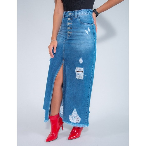 saia jeans longa justa