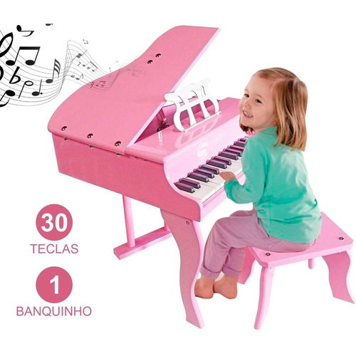 Piano Clássico Infantil de Cauda e 3 Pernas, com 30 Teclas e