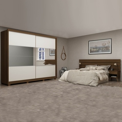 Dormitório Casal Apolo com Cabeceira Roma Gelius Nogueira / Nogueira / Off White Menor preço em Dormitório Casal Apolo com Cabeceira Roma Gelius Nogueira / Nogueira / Off White