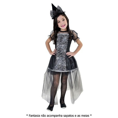 Fantasia Halloween Infantil Menina Bruxinha de Luxo Com Tiara e