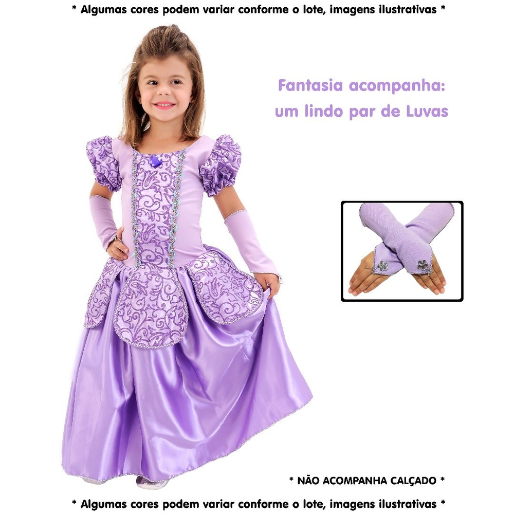 Fantasia Vestido Princesa Sofia Luxo Infantil Com Luvas