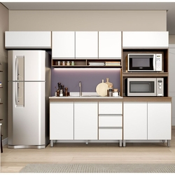 Cozinha Modulada Sabrina 04 Peças 09 Portas 03 Gavetas 280x195x52 Avelã/Branco TX SAB04N - MENU Menor preço em Cozinha Modulada Sabrina 04 Peças 09 Portas 03 Gavetas 280x195x52 Avelã/Branco TX SAB04N - MENU