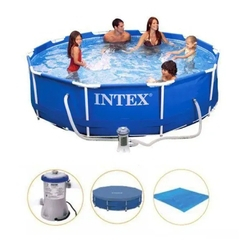 Piscina Intex 4.485 Litros Estrutural Azul Capa Bomba Filtrante Forro Menor preço em Piscina Intex 4.485 Litros Estrutural Azul Capa Bomba Filtrante Forro