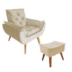 Poltrona + Puff Opala Decorativo Veludo CREME Amamentação E Descanso - D'rost Menor preço em Poltrona + Puff Opala Decorativo Veludo CREME Amamentação E Descanso - D'rost