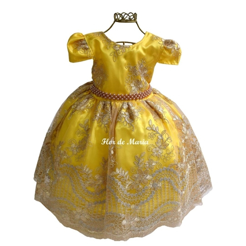 vestido de princesa infantil amarelo