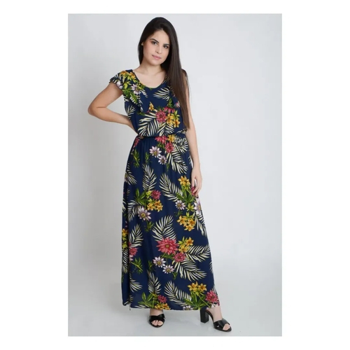 vestido viscose com babado