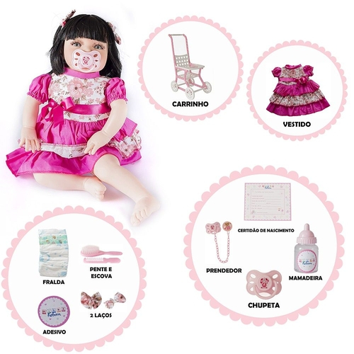 Bebe Reborn Menina Realista Baby Boneca + Enxoval Completo