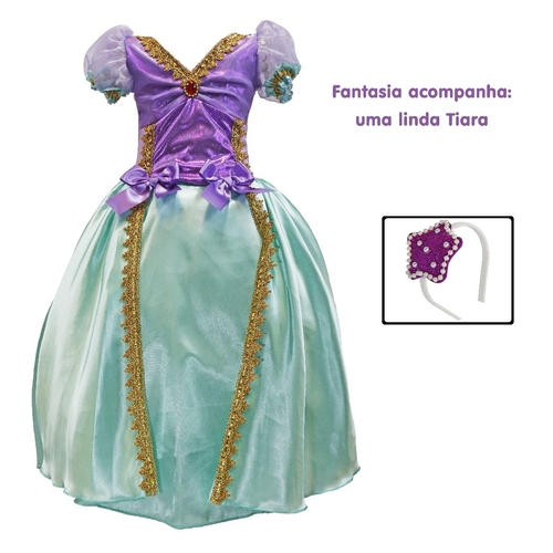 Vestido Infantil Fantasia Princesa Ariel Sereia Longo Cauda