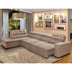 Sofá Canto Chaise D 7 Lugares Retrátil e Reclinável Pillow 360 x 220 cm Sttilo TECIDO SUEDE - MegaSul Cor Bege Menor preço em Sofá Canto Chaise D 7 Lugares Retrátil e Reclinável Pillow 360 x 220 cm Sttilo TECIDO SUEDE - MegaSul Cor Bege