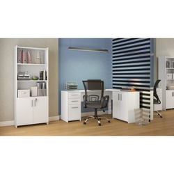 Conjunto Para Escritório 2 Peças com Mesa de Canto em L e Armário Branco Notável Móveis Menor preço em Conjunto Para Escritório 2 Peças com Mesa de Canto em L e Armário Branco Notável Móveis