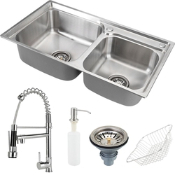 Cuba para cozinha pia dupla com acessórios Ticunas e Torneira monocomando gourmet Munim Pingoo.casa Menor preço em Cuba para cozinha pia dupla com acessórios Ticunas e Torneira monocomando gourmet Munim Pingoo.casa