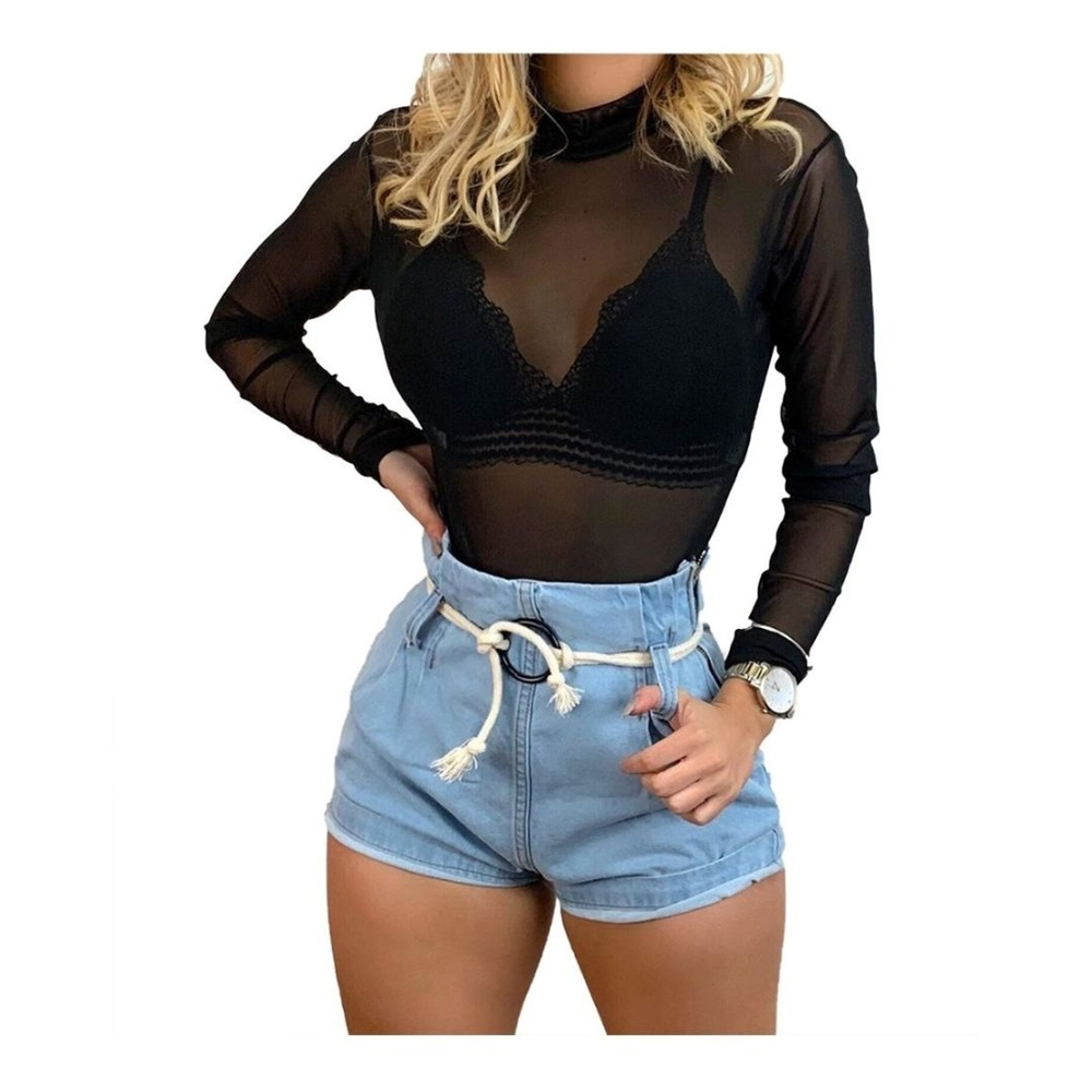 blusa transparente com cropped por baixo