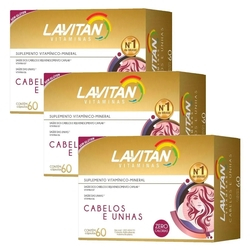 Kit 3x Lavitan Hair C/60 Cápsulas Vitamina Para Cabelos E Unhas Menor preço em Kit 3x Lavitan Hair C/60 Cápsulas Vitamina Para Cabelos E Unhas