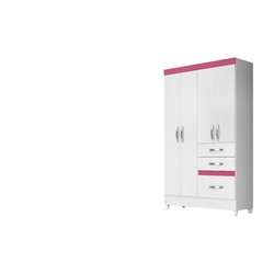 Guarda-Roupa Solteiro 4 portas Bater Tâmis 3 gavetas Branco,Rosa Moval MDP Espelho Menor preço em Guarda-Roupa Solteiro 4 portas Bater Tâmis 3 gavetas Branco,Rosa Moval MDP Espelho