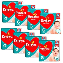 Kit 8 Fraldas Pampers Supersec Tamanho G 96 Tiras Menor preço em Kit 8 Fraldas Pampers Supersec Tamanho G 96 Tiras