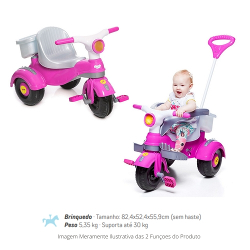 Triciclo Infantil Com Empurrador Velocita Classic Rosa - Bom Preço