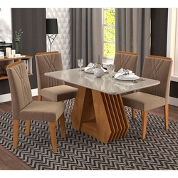 Conjunto de Mesa com 4 Cadeiras para Sala de Jantar 130x80 Agata/Nicole-Cimol - Savana / Off white / Pluma Menor preço em Conjunto de Mesa com 4 Cadeiras para Sala de Jantar 130x80 Agata/Nicole-Cimol - Savana / Off white / Pluma