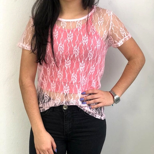 blusa transparente rosa