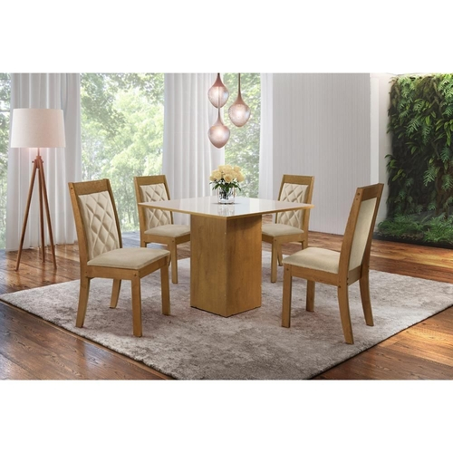 Conj. Mesa de Jantar 4 Cadeiras Tampo de Vidro Cel Móveis Menor preço em Conj. Mesa de Jantar 4 Cadeiras Tampo de Vidro Cel Móveis