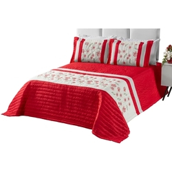 Kit Cobre Leito Cama Casal Queen Bordado Com Porta Travesseiro Vermelho Menor preço em Kit Cobre Leito Cama Casal Queen Bordado Com Porta Travesseiro Vermelho