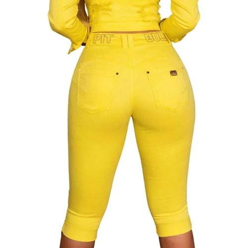 calça jeans amarela feminina