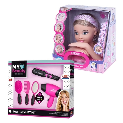 Kit Hair Cabelo Barbie Filme Salão Beleza Acessórios Menina - Rosa