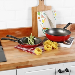 Jogo de Frigideiras + Frigideira Wok 3 Peças Vermelha - La Cuisine Menor preço em Jogo de Frigideiras + Frigideira Wok 3 Peças Vermelha - La Cuisine